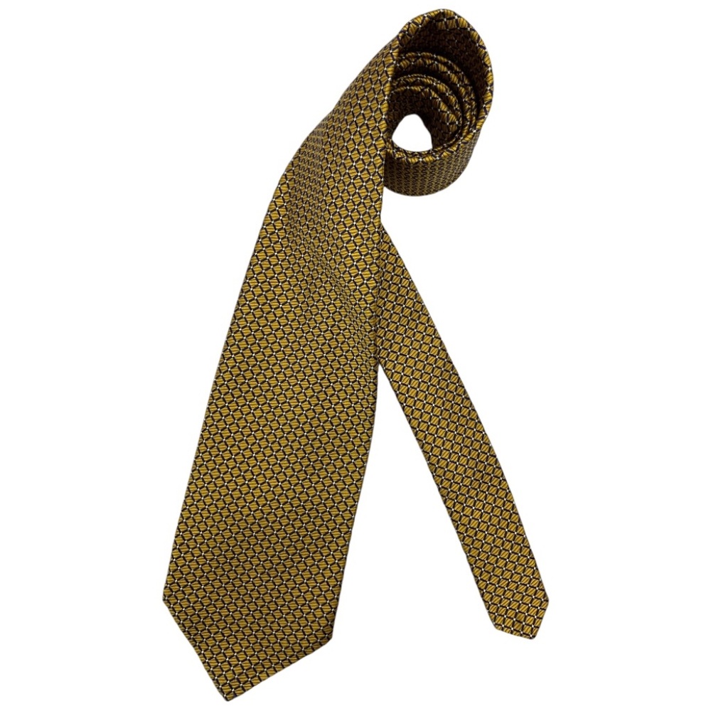 ROBERT TALBOTT Gold Geometric Silk DESIGNER Tie HANDMADE USA